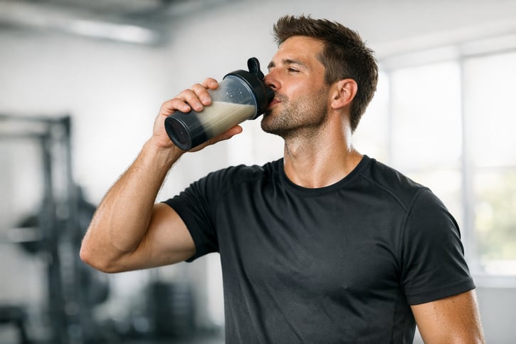 Athlete drinking a protein shake after training