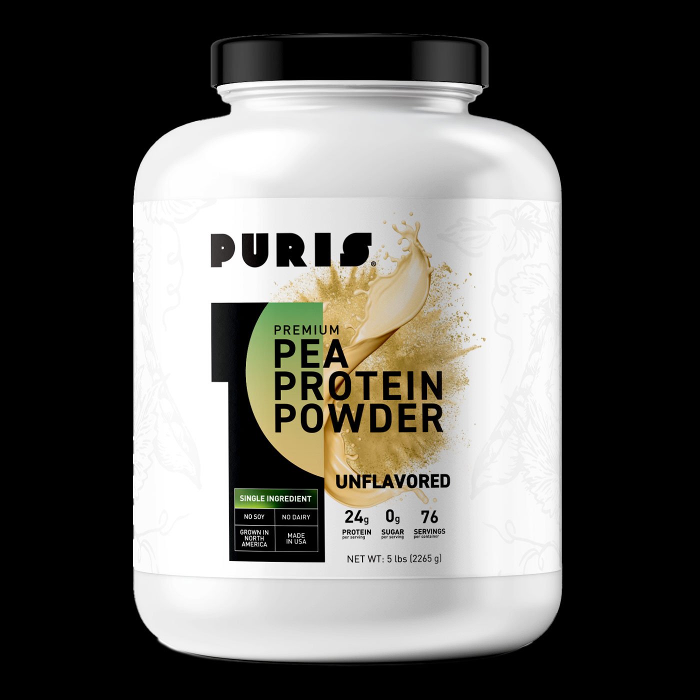 Large PURIS unflavored pea protein powder tub