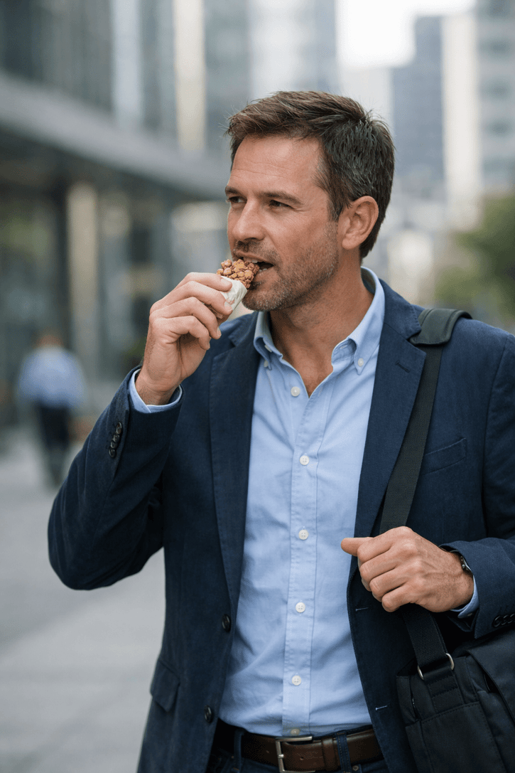 Person Snacking on the Go