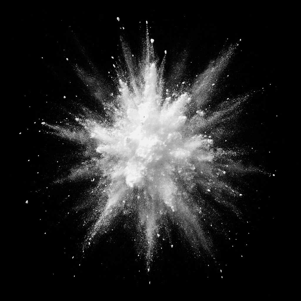 optimized-white powder splash centered on a black background-1