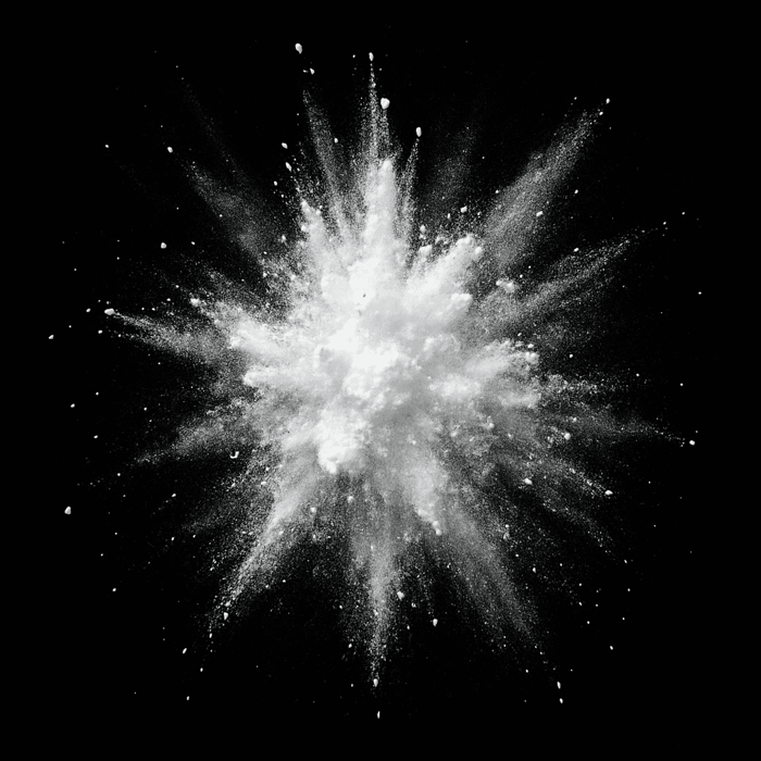 white powder splash centered on a black background-1