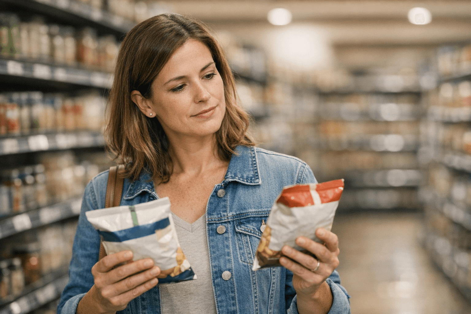 Consumer choosing food at the grocery store